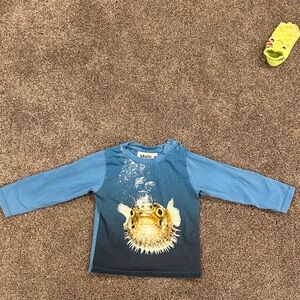 Molo Blue Long Sleeve Shirt with Puffer Fish Design